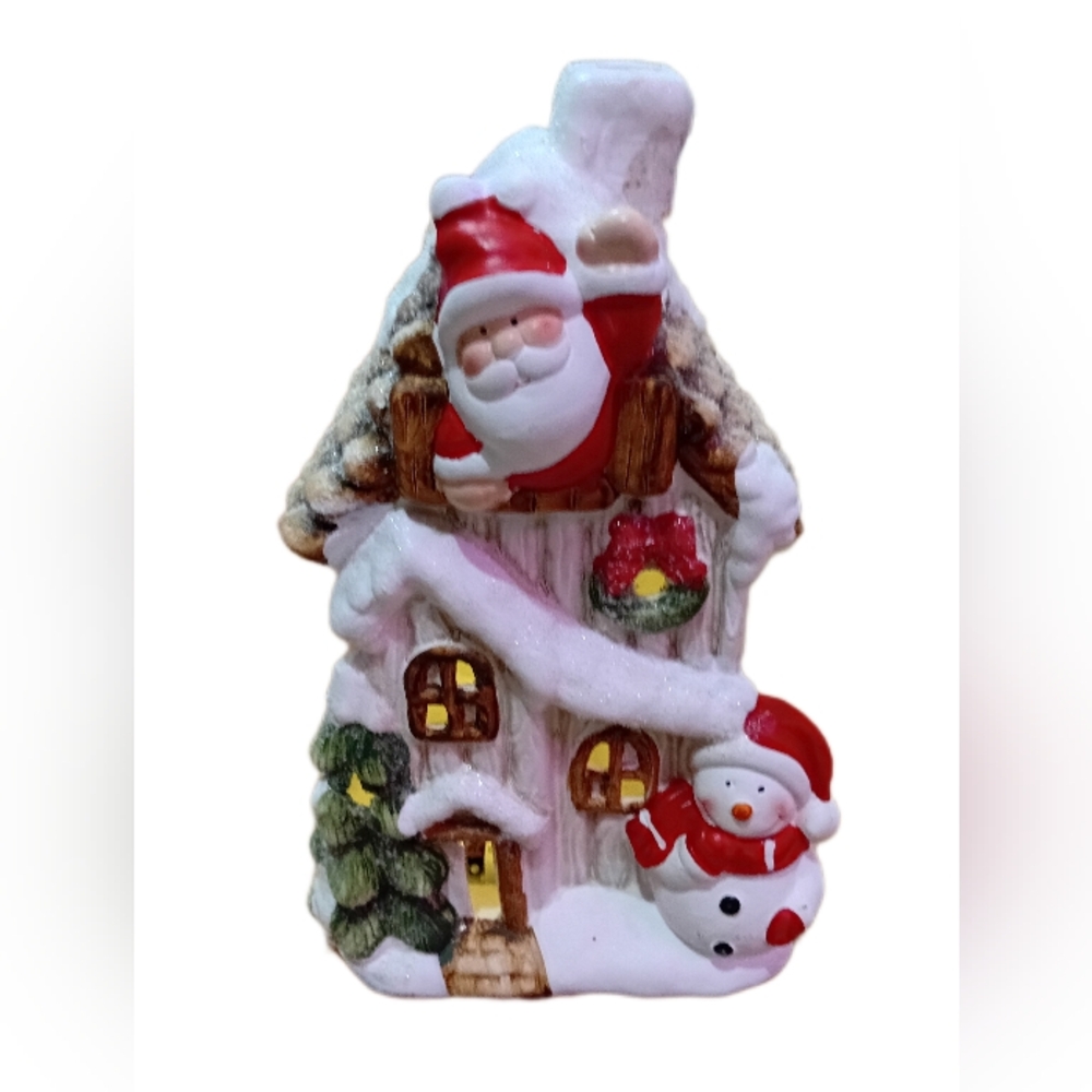 Festive Santa and Snowman Holiday Figurine